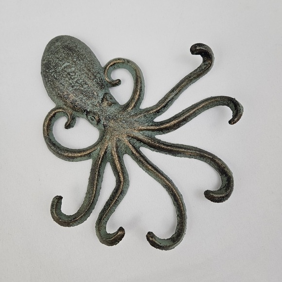 Other - Octopus Cast Iron Wall Hook Key Rack Towel Hanger Verdigris Nautical Coastal